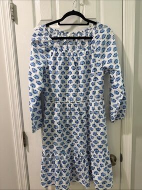 J Crew Factory Blue Shell-Print Cotton Dress